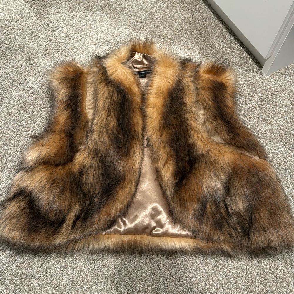 INC International Concepts Faux Fur Vest in Brown and Tan